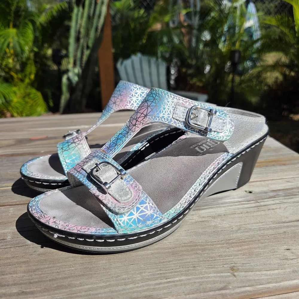 Alegria LAR620 Lara Pretty Baby Rainbow Silver Leather Sandals‎ Women 6-6.5 36